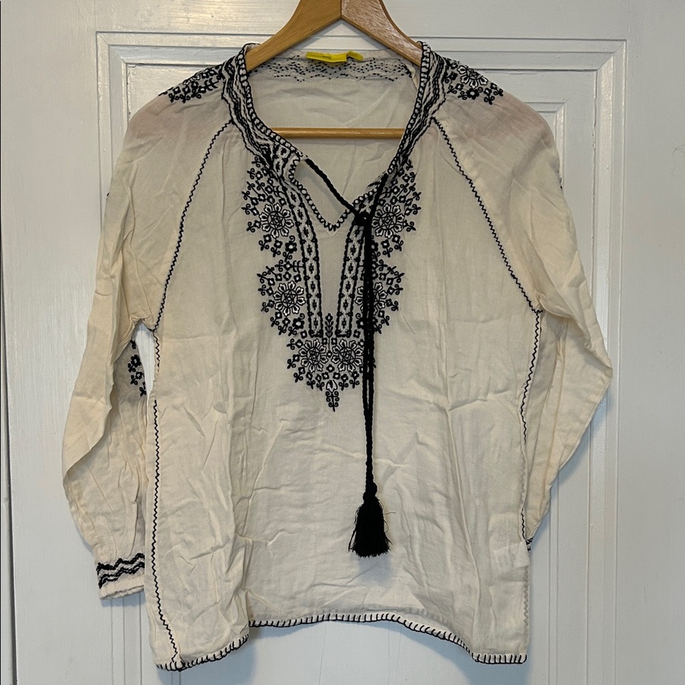 Roberta Roller Rabbit Ivory Top with Black Embroidery